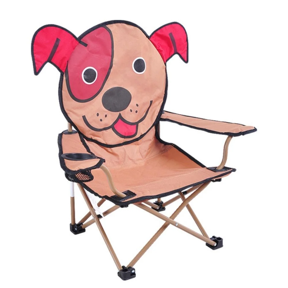 Cartoon Folding Chair with Cup Holder Children Camping Chairs Lion Puppy Design Armchair with Cup Holder Folding Seat with Armrest and High Back Bl19653