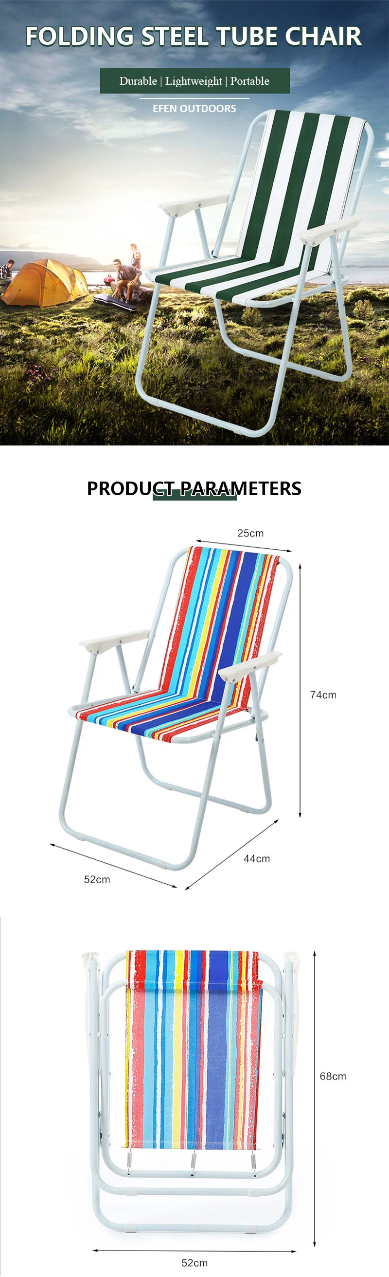 Custom Lightweight Wholesale Blue White Striped Canvas Beach Cheap Fishing Collapsible Outdoor Folding Chair