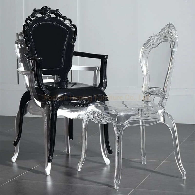 Clear Acrylic Transparent Resin Princess Chair with Arm Rest Wedding Crystal Plastic Polycarbonate Tiffany French Louis Chair Chiavari Event Rental Ghost Chair