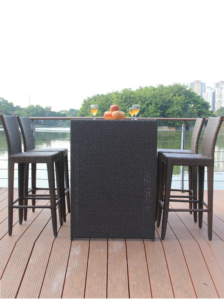 Foshan Furniture Patio Bar Stool Rattan Black High Bar Patio Rustic French Style Rattan Chair and Table Rattan Wicker Bar Chair