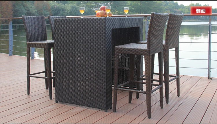 Foshan Furniture Patio Bar Stool Rattan Black High Bar Patio Rustic French Style Rattan Chair and Table Rattan Wicker Bar Chair