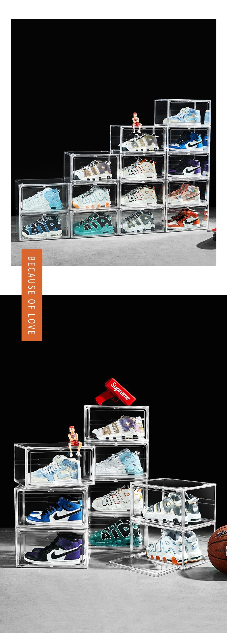 Wholesale Transparent Plastic Sneaker Stackable Shoe Storage Boxes Drop Front Acrylic Drawer