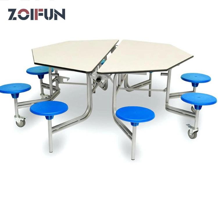 Folded Removable Collapsible Portable School Canteen Dining Room Table and Chair Set Multi-People Octagon