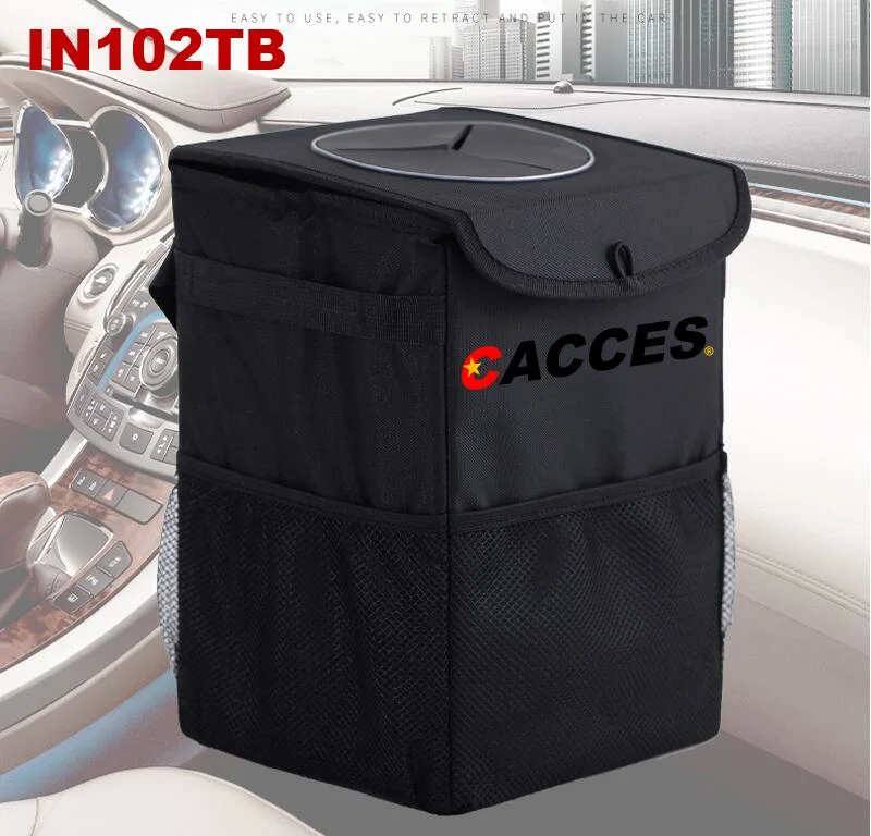 Car Rubbish Bin,Foldable&Waterproof Auto Trash Bag 12L Oxford W/ Lid 3 Mesh Pockets,Car Boot Organiser,Car Bag Storage Can Cooler for Car/SUV/Truck/Minivan/Auto