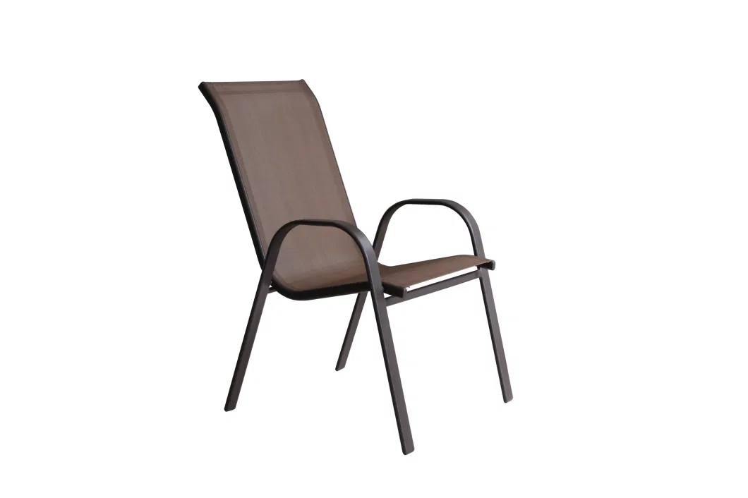 Outdoor Garden Patio Steel Frame Grey Textilene Dining Chair Sling Chair