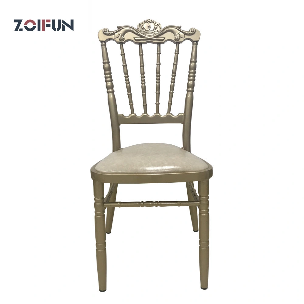 Modern Stainless Steel Upholstery Dining White Leather Napoleon Chiavari Chair Gold Stackable Wedding Event Chairs