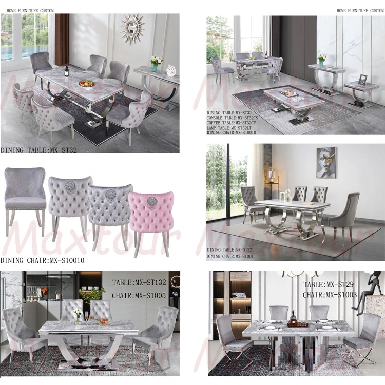 Luxury Modern Silver Chrome Black Fabric Dinner Restaurant Dining Chairs