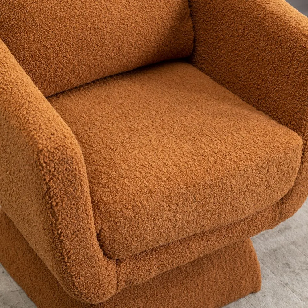 360&deg; Swivel Accent Chair with Boucle, Orange