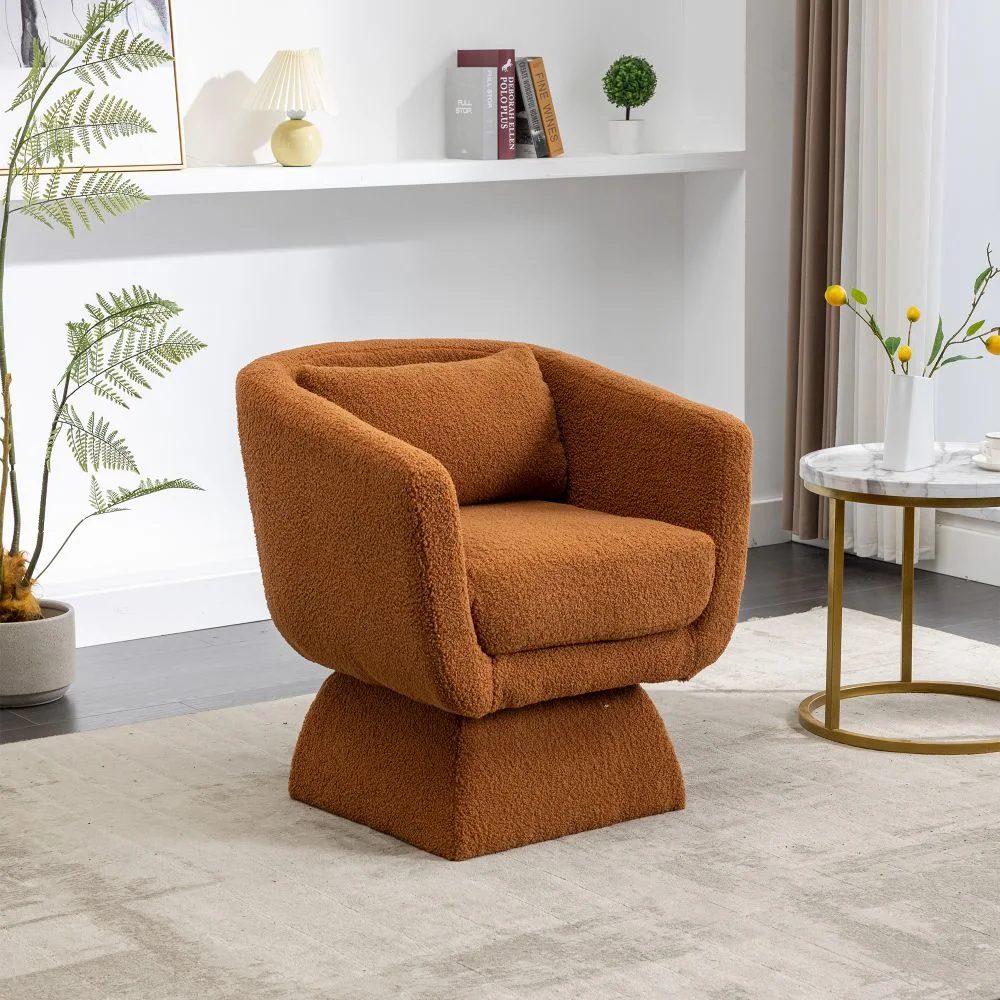 360&deg; Swivel Accent Chair with Boucle, Orange