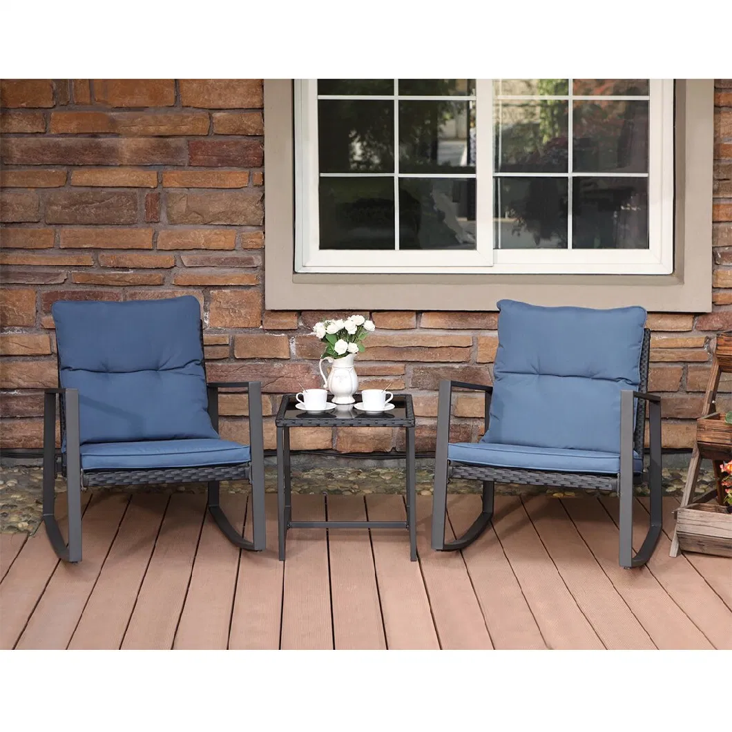 3 PCS Patio Outdoor Furniture Metal Chair Set Deck Chair Rocking Chair Set