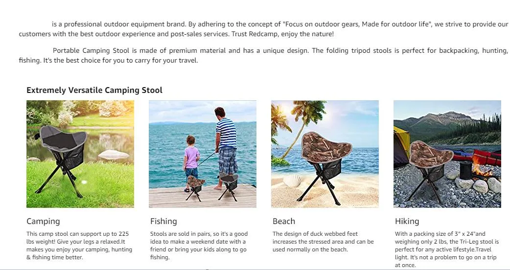 Folding Tripod Portable Chair, Versatile Portable Camping Stool Chair for Outdoor Camping Walking Hunting Hiking Fishing Travel, Support up to 225 Lbs