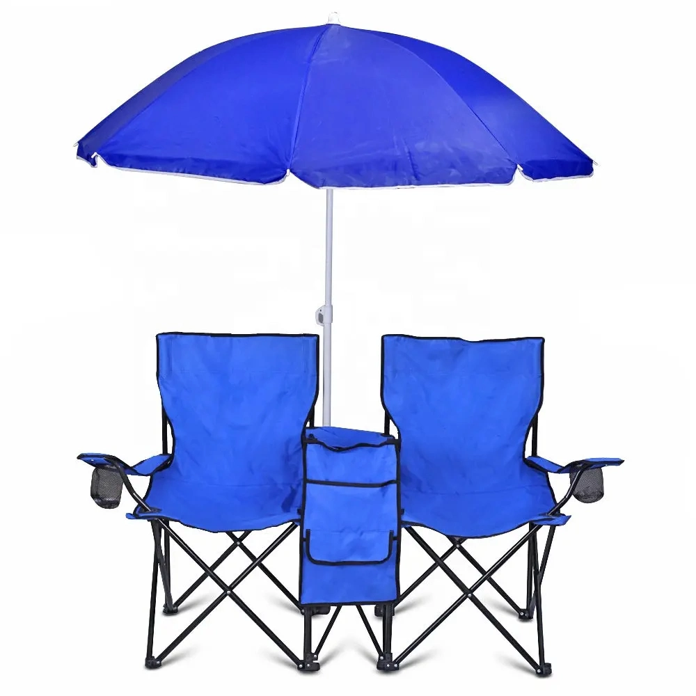 Portable Double Seat Love Reclining Folding Beach Camp Chairs with Umbrella