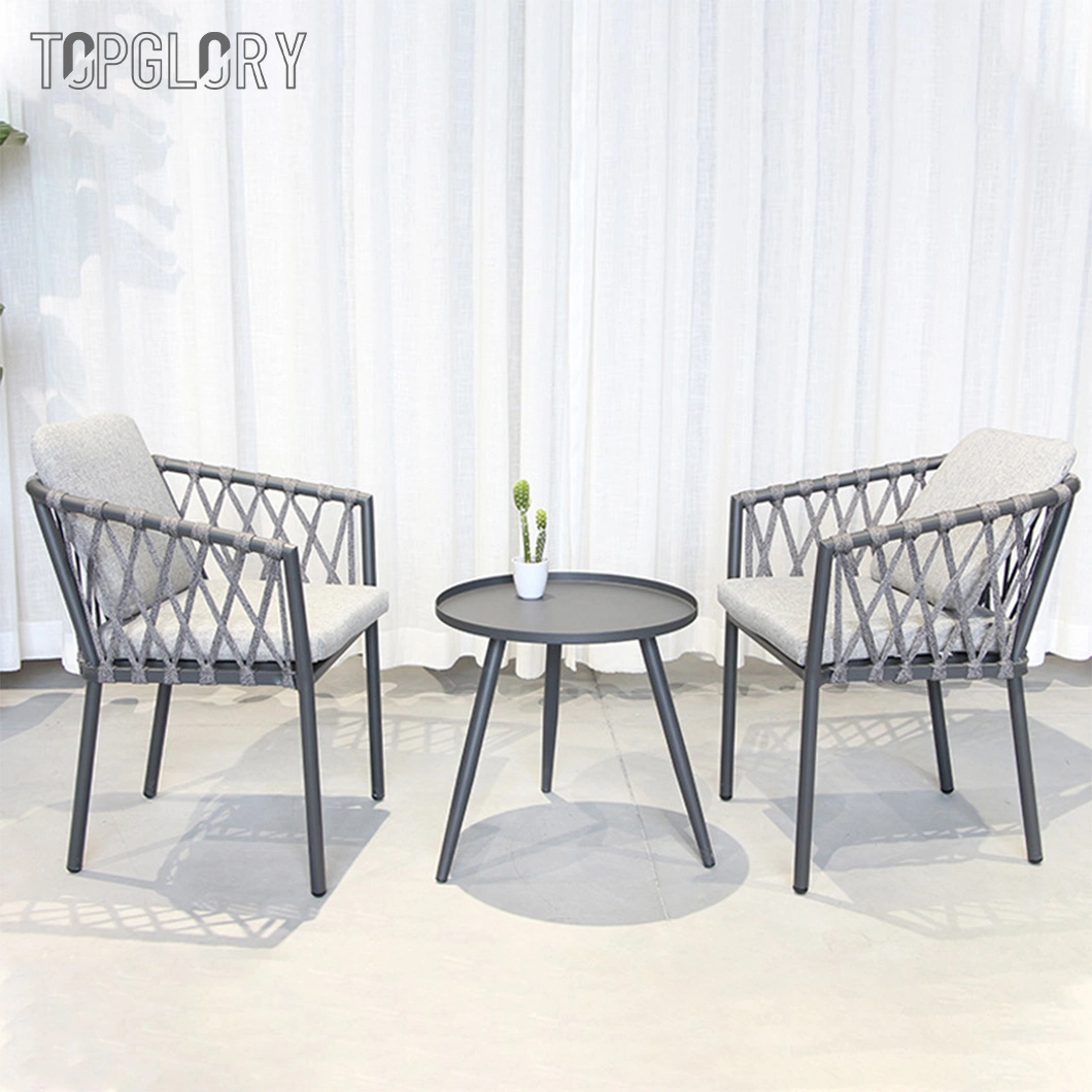 Hot Sale Grey Aluminum Frame Patio Outdoor Rope Dining Arm Chair