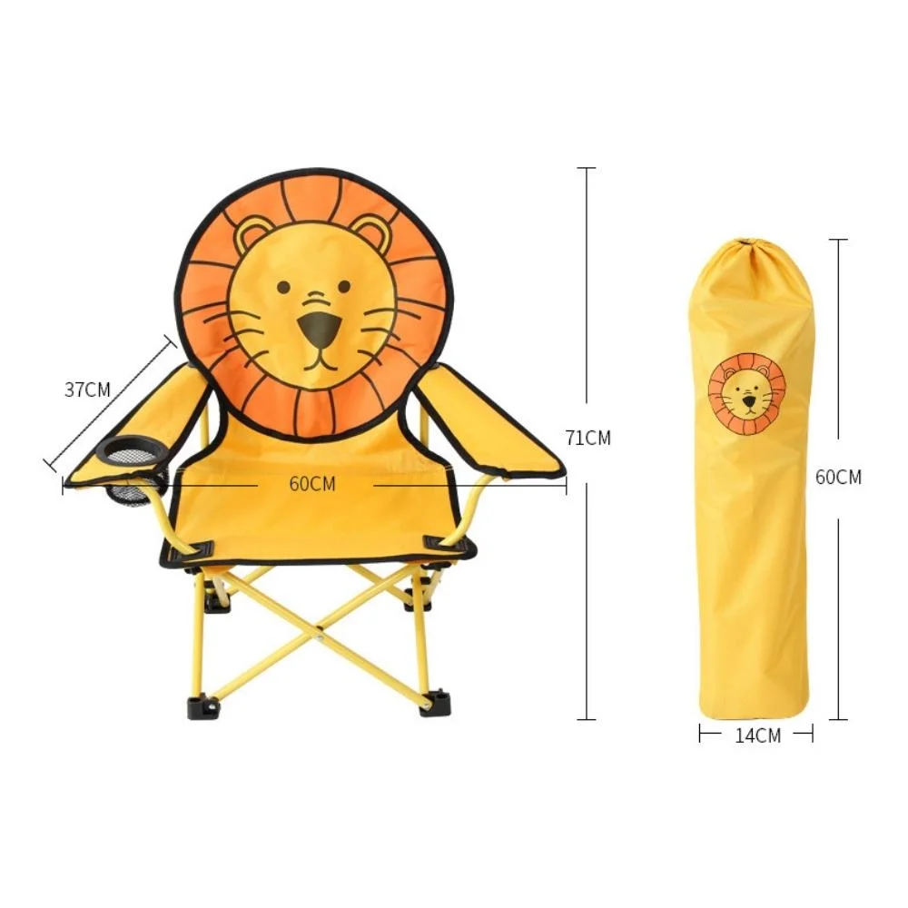 Cartoon Folding Chair with Cup Holder Children Camping Chairs Lion Puppy Design Armchair with Cup Holder Folding Seat with Armrest and High Back Bl19653