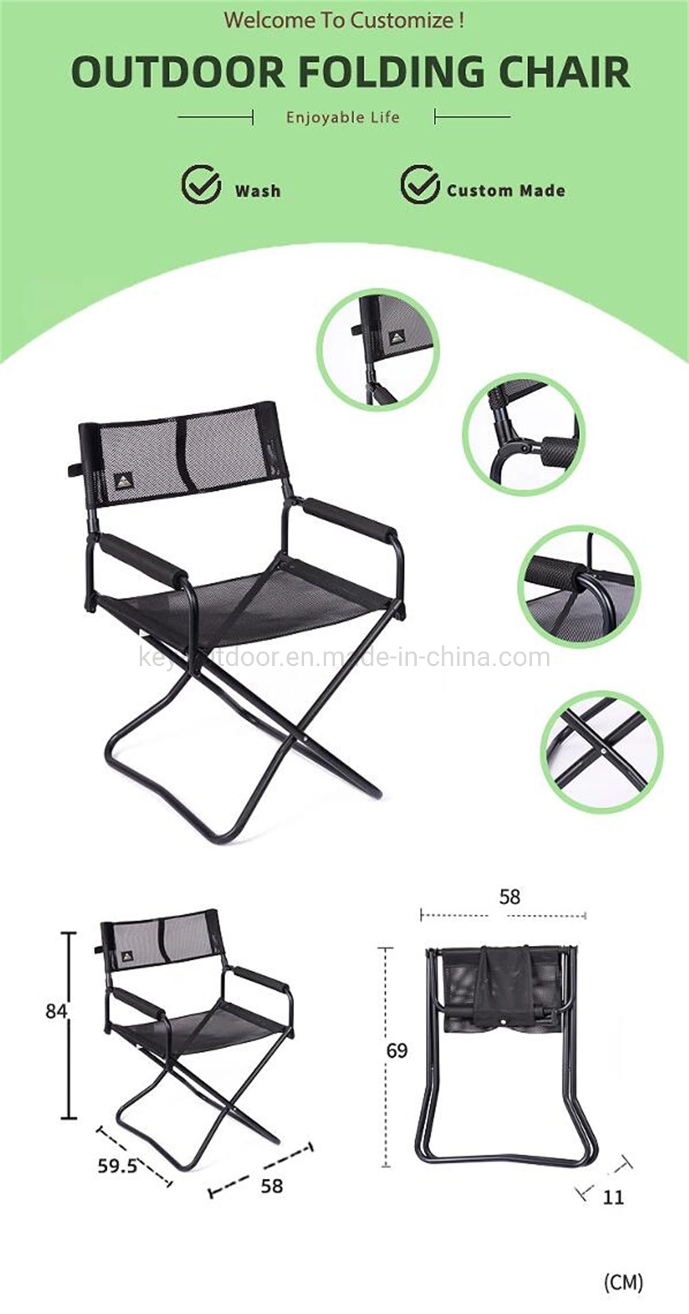 Outdoor Portable Travel Canvas Folding Compact Chair Directors Camping Garden Fishing Beach Chair with Armrest