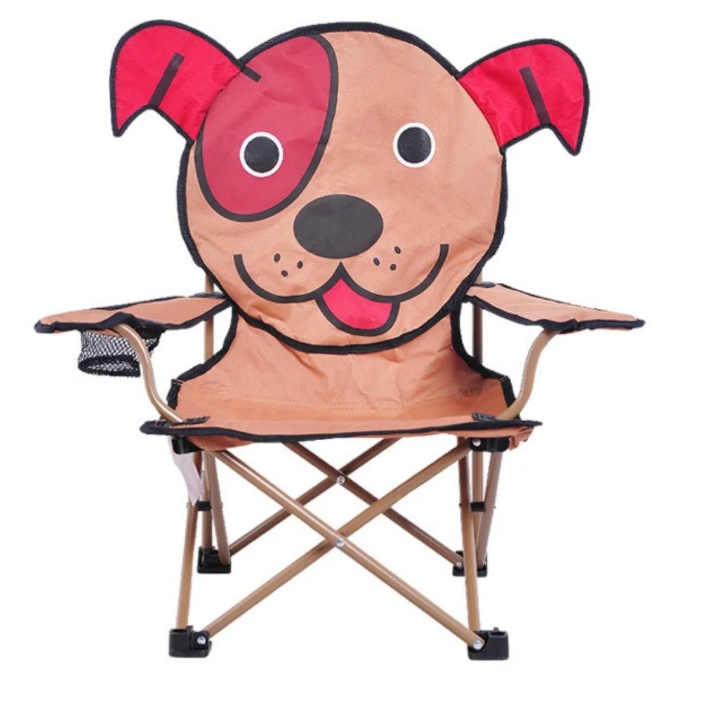 Cartoon Folding Chair with Cup Holder Children Camping Chairs Lion Puppy Design Armchair with Cup Holder Folding Seat with Armrest and High Back Bl19653