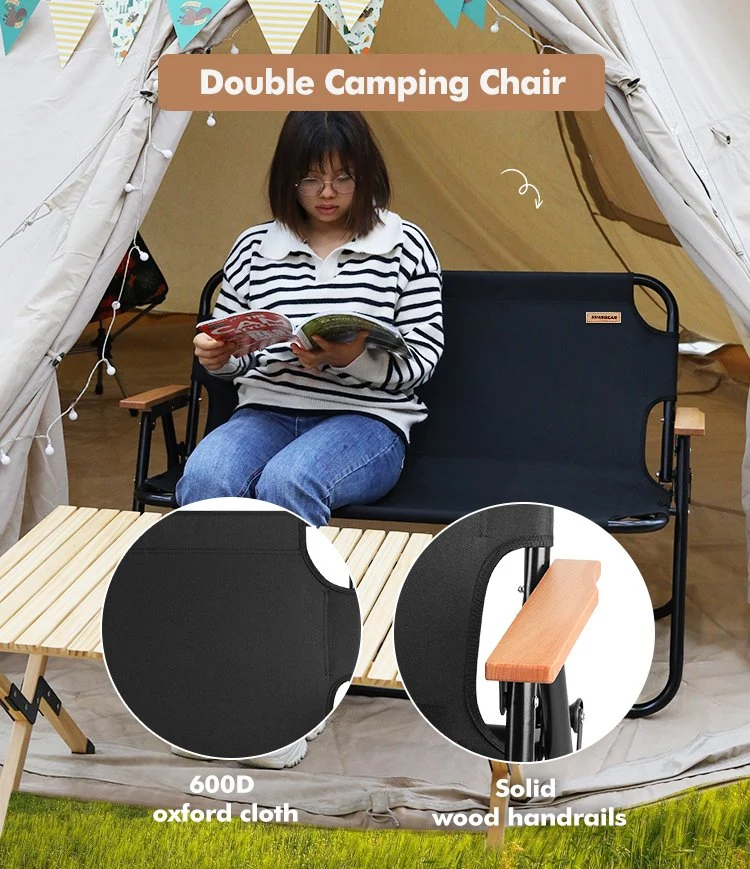 Portable Camping Folding Beach Chair Outdoor 2-Person Foldable Camping Bench Double Chair
