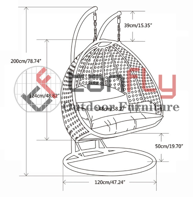 Patio Swings Double Seat Egg Chair Swing Wicker Hanging Chair with Stand