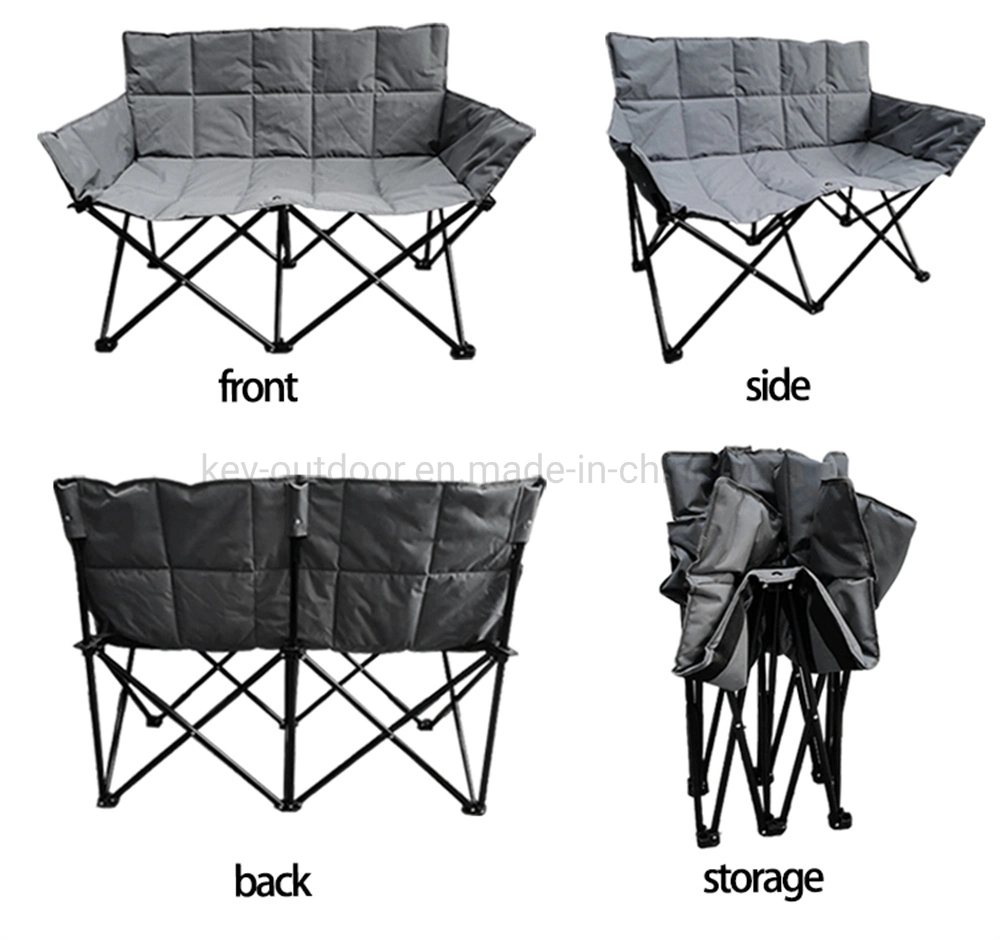Outdoors Foldable Chair Double Padded Seat Fishing Chair Lawn Loveseat Folding Garden Camping Chair for Heavy People