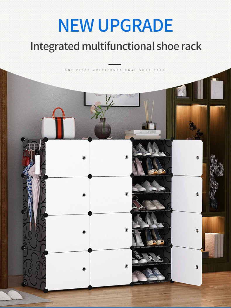 Plastic Multi-Use 4 Tier Shoe Rack with Doors Small Shoe Storage Cabinet