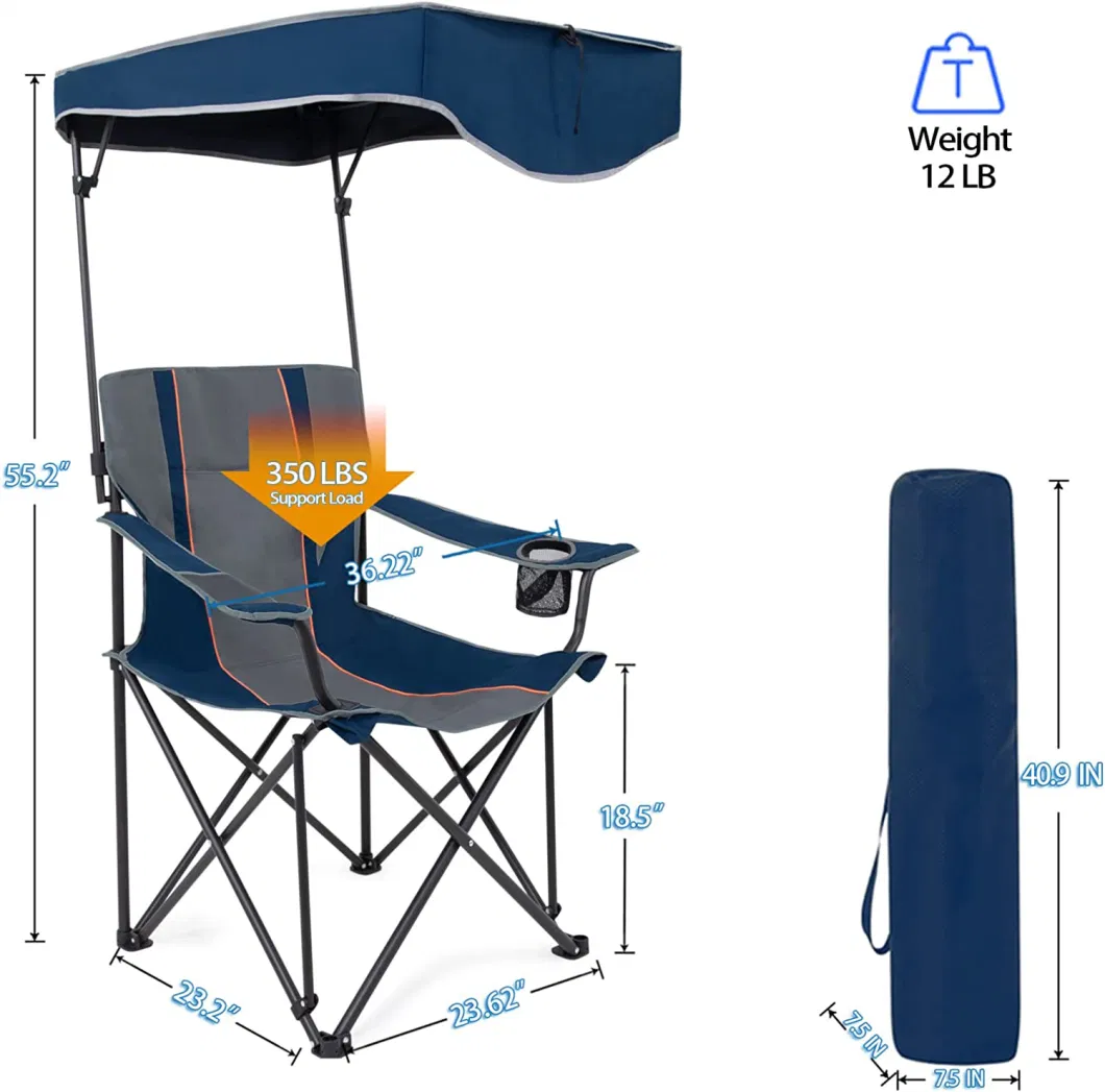 Hot Sale Outdoor Portable Lightweight Extra Large Fishing Beach Camping Folding Chairs with Sunshade and Armrest