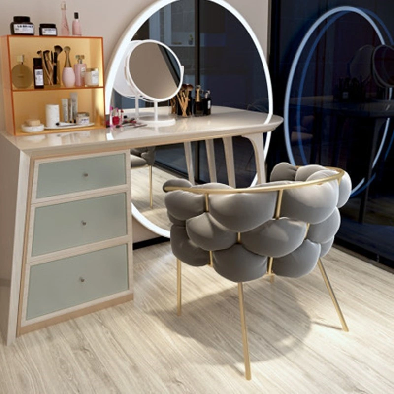 European Style Dining Room Furniture Modern White Gold Frame Chairs Stainless Steel Boucle Accent Dining Chair with Gold Leg