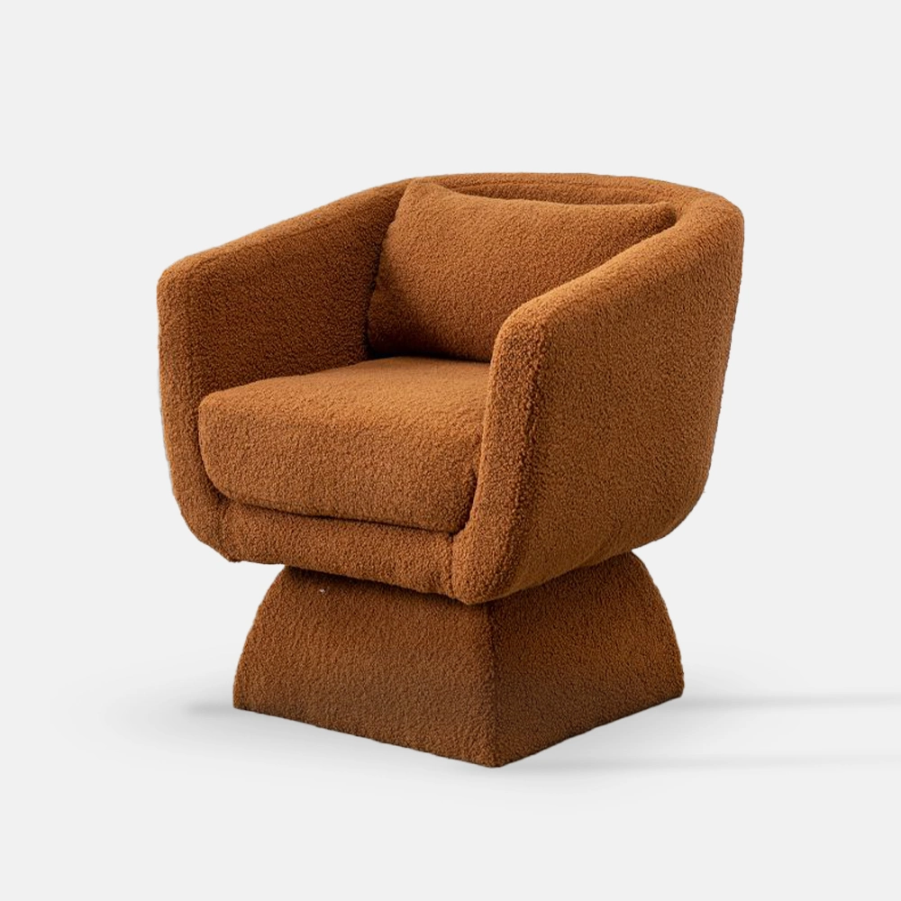 360&deg; Swivel Accent Chair with Boucle, Orange