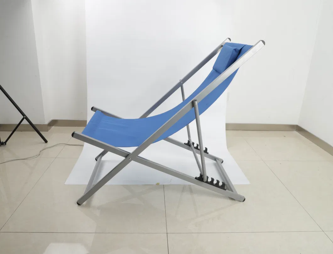 Outdoor Aluminum Beach Sling Lounge Chair Foldable Folding Lounge Beach Chair with Headrest