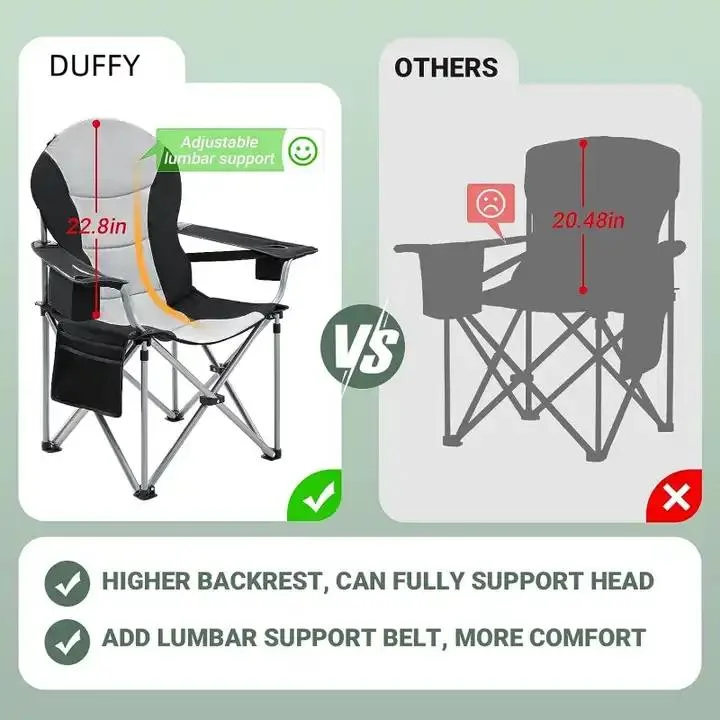 Lumbar Back Heavy Duty Folding Camping Chair Portable Lawn Chair