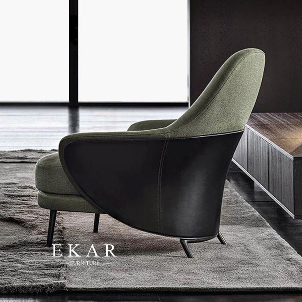 Modern Leisure Hard Leather and Fabric with Stainless Steel Legs and Foot Stool Armchair