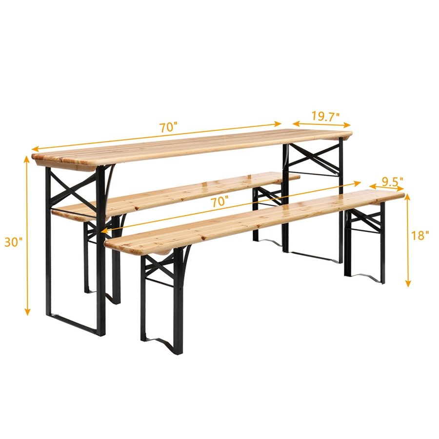 200 Cm Outdoor Dining Picnic Folding Wooden Beer Table and Bench Set