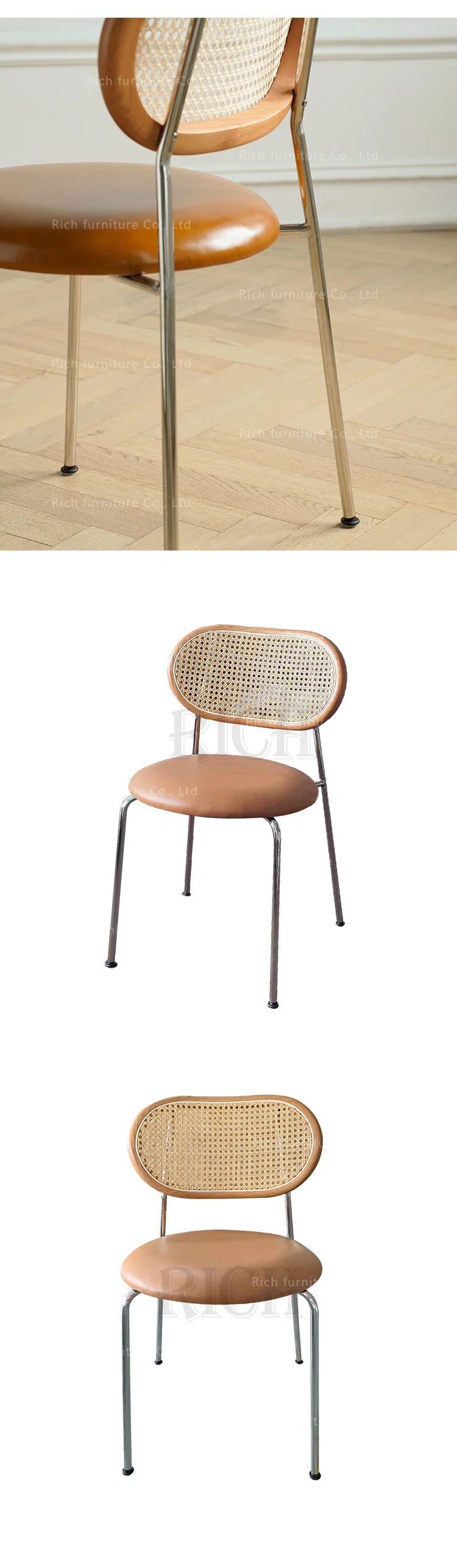 Nordic Metal Frame Kitchen Dining Chairs Modern Restaurant Cafe Chair Wicker Rattan Cane Back Dining Chair