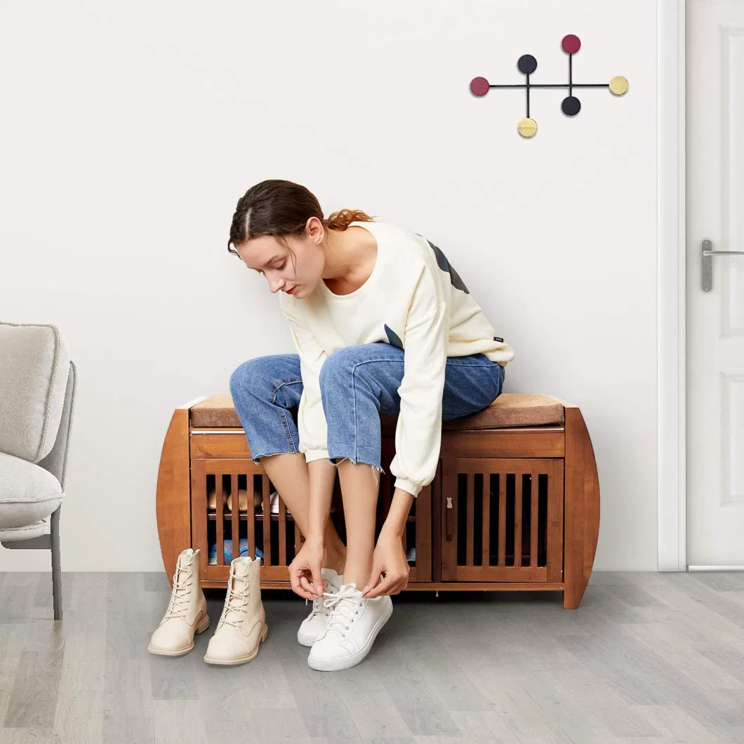 Bamboo Shoe Rack &amp; Shoe Bench &amp; Shoe Cabinet Storage Benches, Entryway Storage Organizer, Detachable Cushion with Hidden Storage Compartment