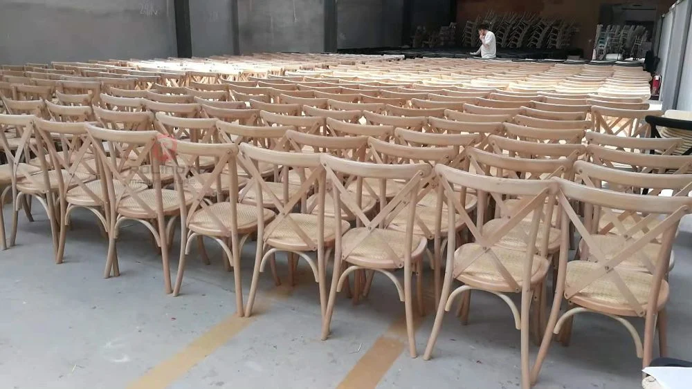 Rustic Stackable Solid Oak Wood Lime Washed Antique Color Cross Back X Chair Wedding Event Banquet Chairs