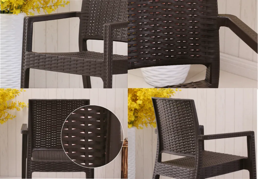 Outdoor Garden Waterproof Patio Wicker Rattan Chairs with Arm Stackable Comfortable Grey Dining Chair
