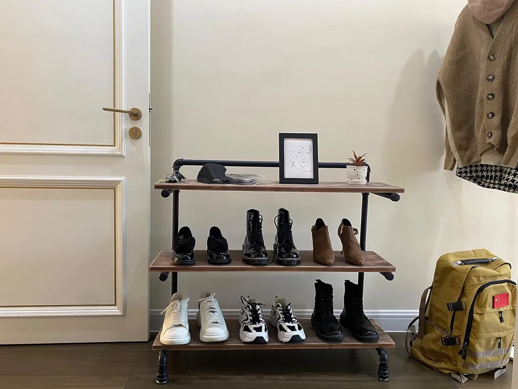 Shoe Rack Entryway with Solid Wood Planks and Industrial Metal Pipes Shoe Rack for Closet Free Standing Shoe Racks