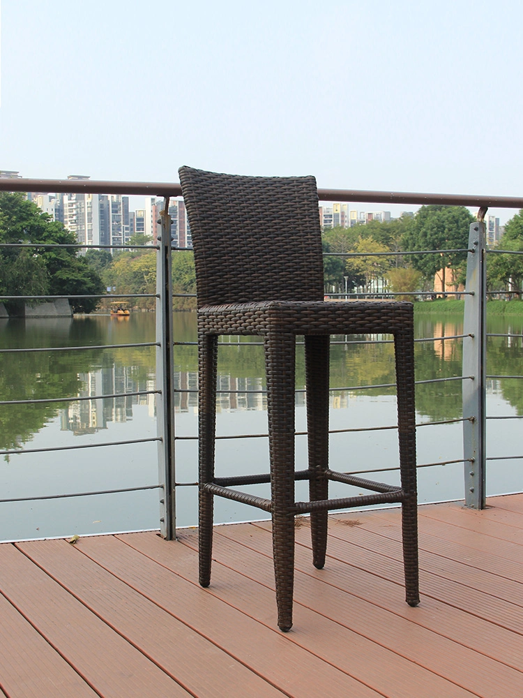 Foshan Furniture Patio Bar Stool Rattan Black High Bar Patio Rustic French Style Rattan Chair and Table Rattan Wicker Bar Chair