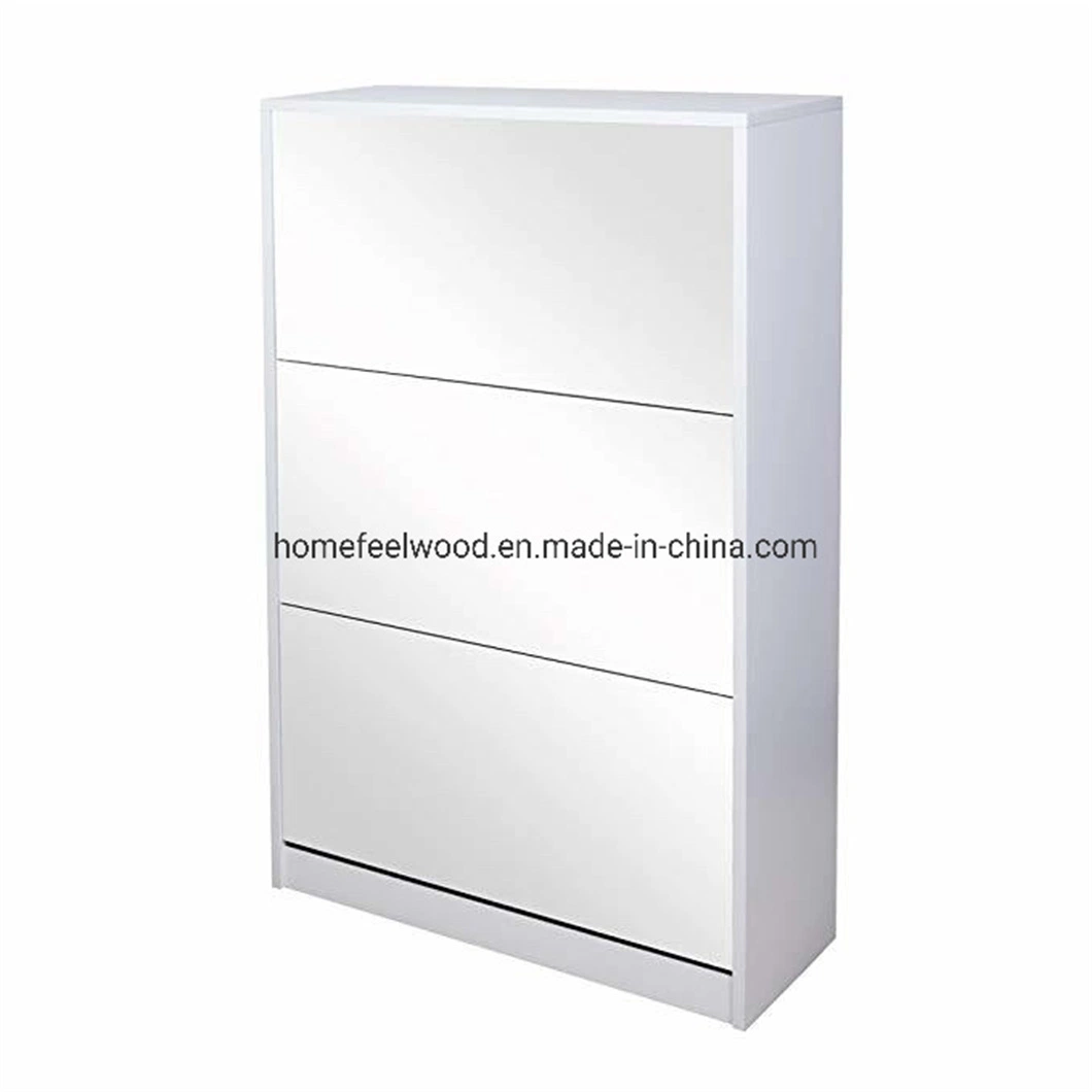 White Wood Effect Space Saving Shoe Storage Cabinet with Mirror (HF-AM3201)