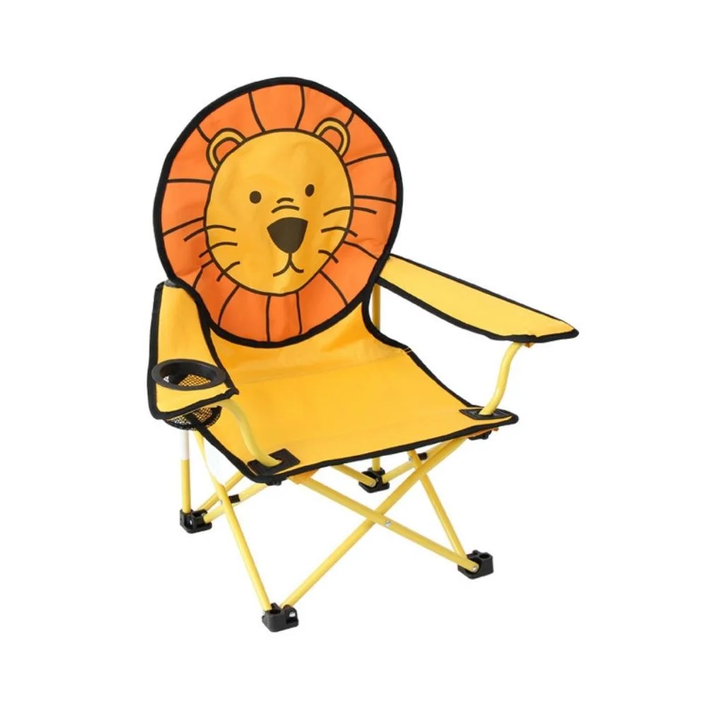 Lion Armchair with Cup Holder Folding Seat with Armrest and High Back Cartoon Folding Chair Children Camping Chairs Cartoon Wyz20334