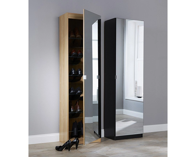 Nova Tall Slim Shoe Storage Cabinet with Full-Length Mirror Door