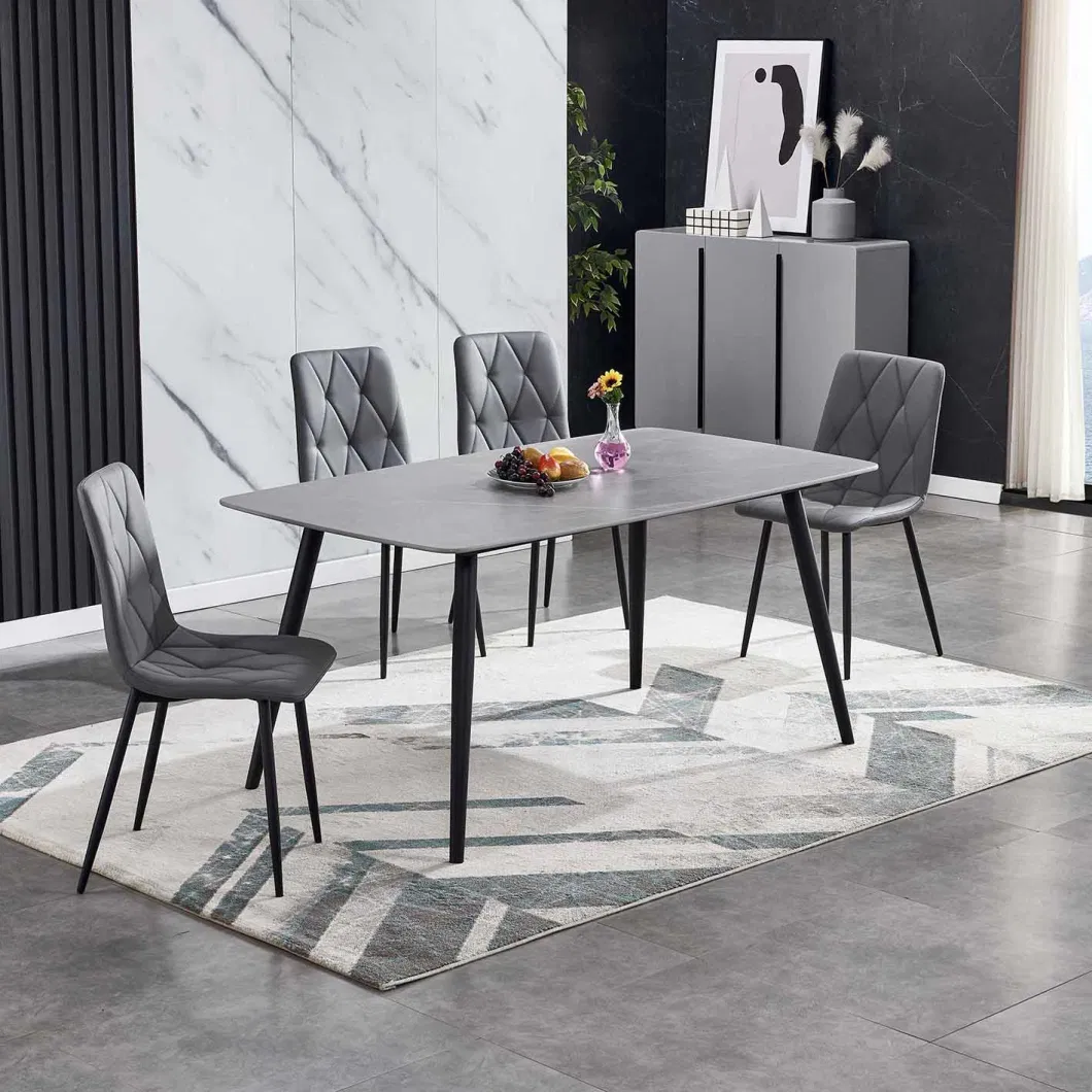 2022 Best Selling Promotion Grey PU Dining Chair with Black Metal Legs Dining Table and Chair Sets