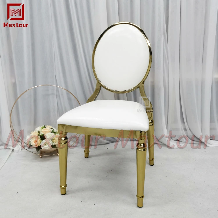 Gold Wedding Furniture Five Star Elegant Stacking Chrome Metal Louis Restaurant Chair