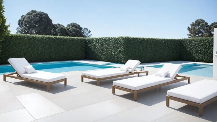 Contemporary Outdoor Natural Teak Wood Exterior Daybed Chair Double Sun Lounge