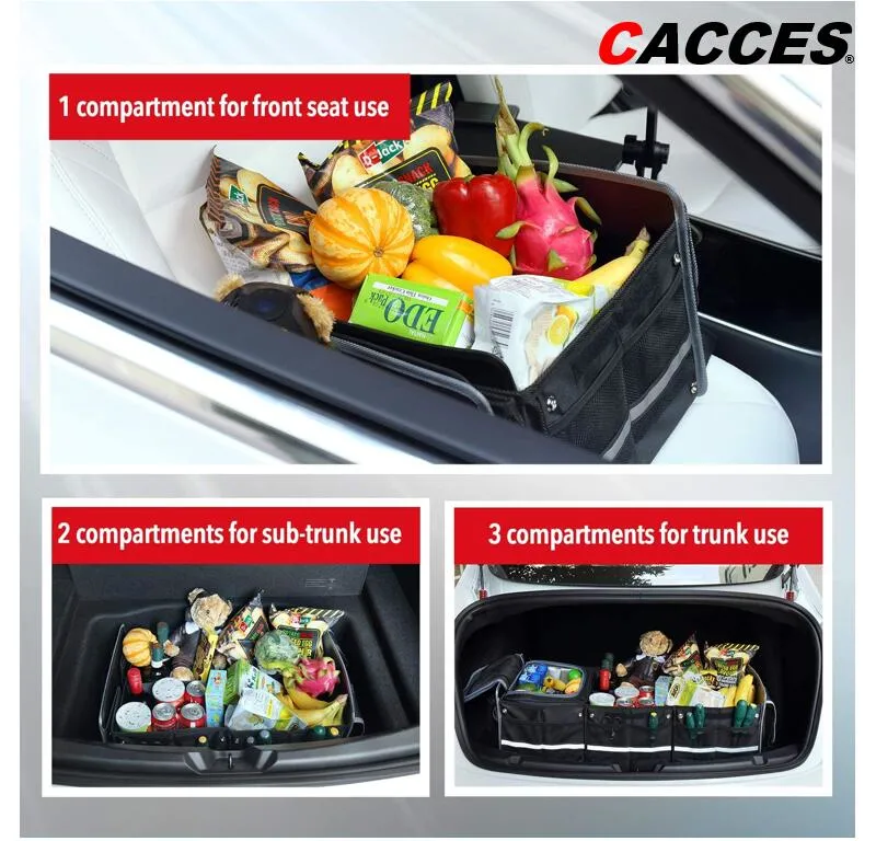 Cacces In004tb Collapsible Waterproof Trunk Organiser with Insulated Leakproof Cooler Bag, Foldable Cover, Securing Straps 3-in-1 Multi-Use Heavy Duty Car Boot