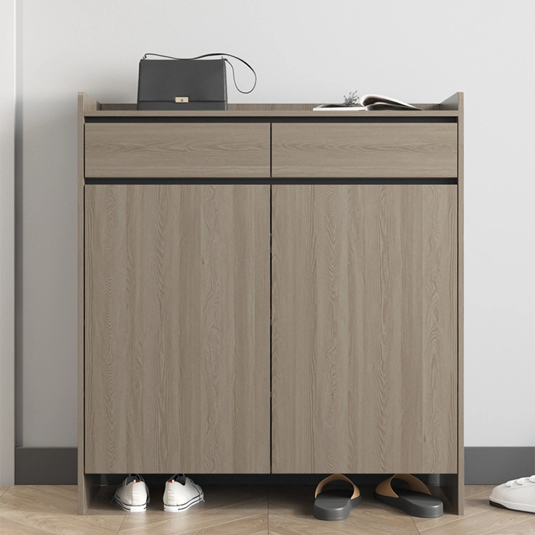 Nordic Easy-to-Install Modern Black White Wooden Entry Door Shoe Cabinet Living Room Two Door Shoe Cabinet