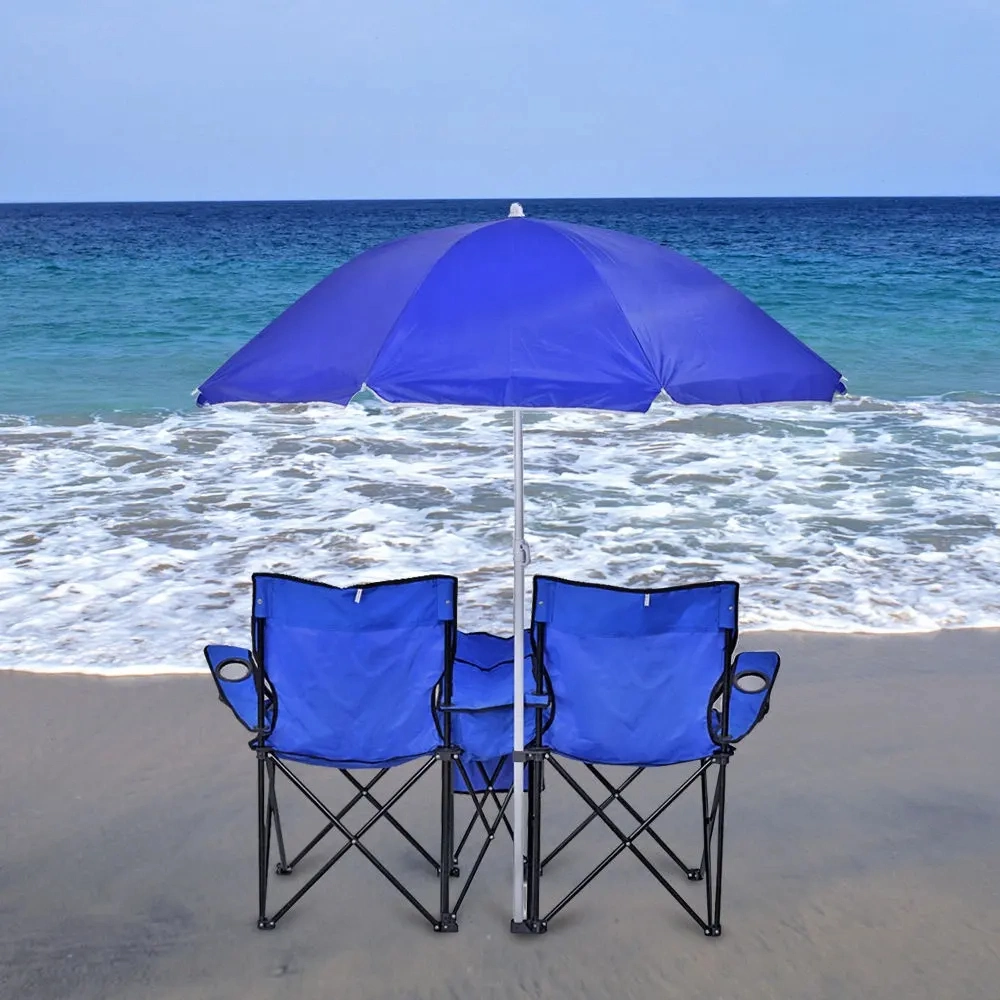 Portable Double Seat Love Reclining Folding Beach Camp Chairs with Umbrella