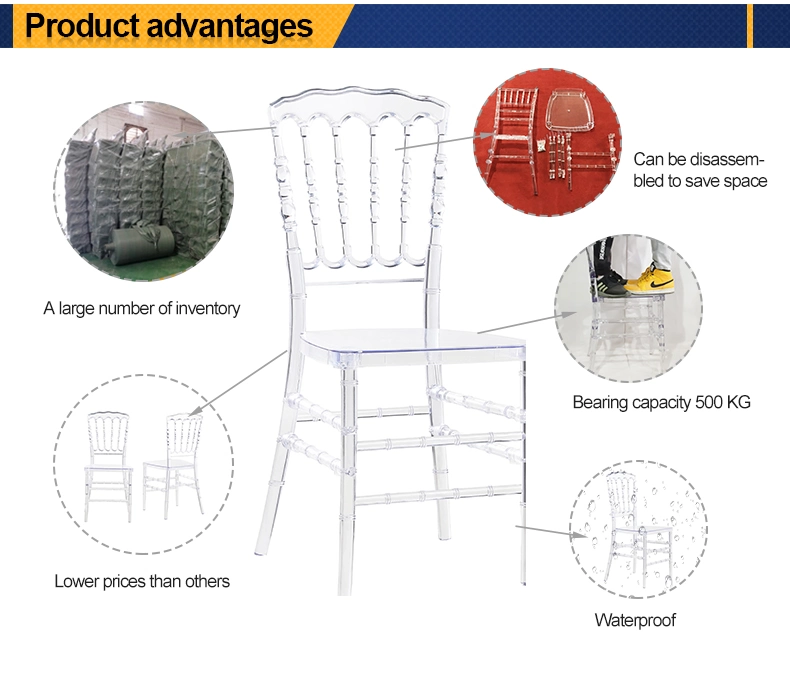 Wholesale Hotel Stackable Plastic Resin Crystal Transparent Party Event Napoleon Tiffany Acrylic Clear Chiavari Wedding Chair