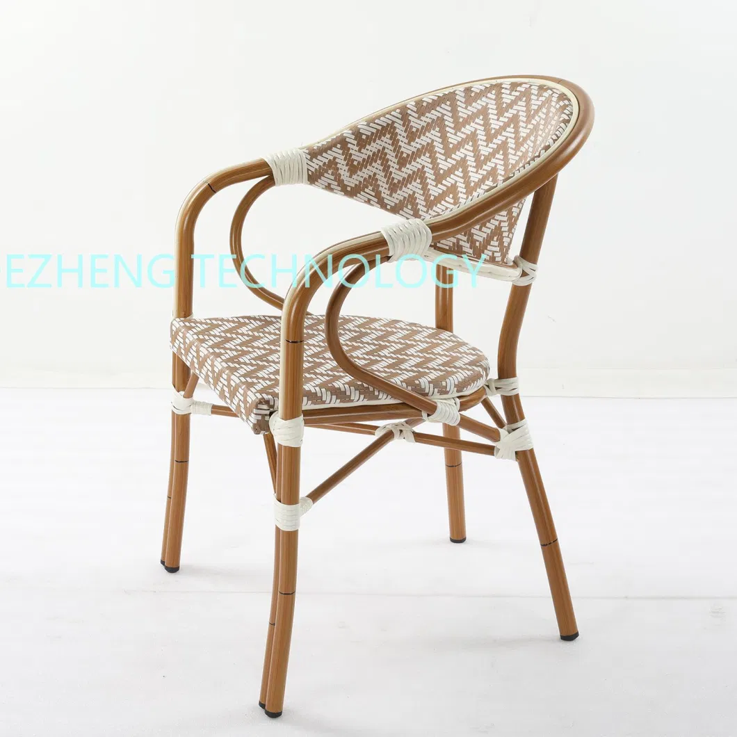 Modern Outdoor Restuarant Bamboo Grain Aluminum Cane Rattan Dining Chair