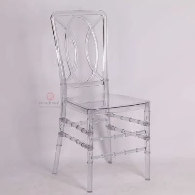  Nuevo diseño de la resina de plástico transparente de cristal de Tiffany Silla Chiavari sillas de apilamiento de hielo con el diseñador de vuelta la Presidencia para el banquete de bodas sillas de comedor