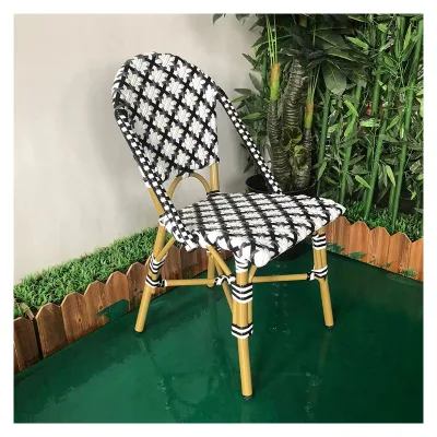  Exterior Comercial PE Ratán Rope tejido aluminio imitar Patio Negro Silla de café